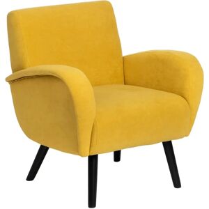 LOLAhome Sillón amarillo tapizado con tela de terciopelo lisa de madera