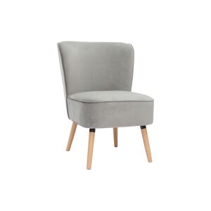 Miliboo Sillón de terciopelo gris claro y madera clara KAHLO