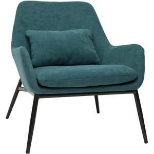 Miliboo Sillón moderno con tejido efecto aterciopelado azul petróleo y metal negro MAXINE