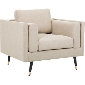 Miliboo Sillón moderno de tela beige natural, madera negra y metal dorado STING