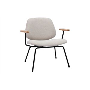 Miliboo Sillón moderno de tela efecto aterciopelado beige, metal negro y madera clara BARNET