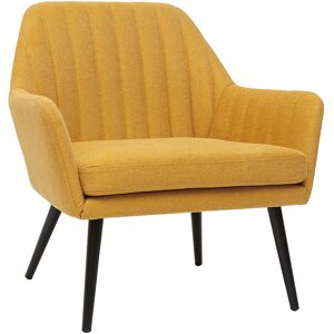 Miliboo Sillón moderno de tela efecto aterciopelado texturizado amarillo mostaza y metal negro GASTON