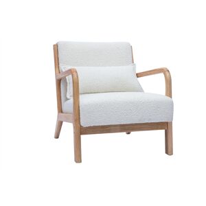 Miliboo Sillón nórdico de borreguillo blanco y madera clara maciza DERRY