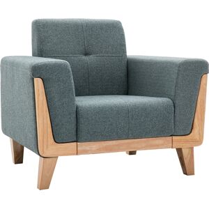 Miliboo Sillón nórdico de tejido verde grisáceo y madera clara FJORD