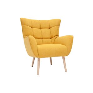 Miliboo Sillón nórdico efecto terciopelo amarillo mostaza y madera AVERY