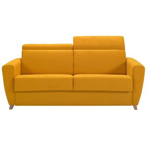 Miliboo Sofá cama 3 plazas con reposacabezas regulables amarillo con colchón de 13 cm GOYA