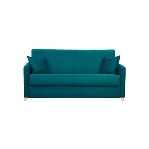 Miliboo Sofá cama 3 plazas nórdico azul petróleo y madera clara con colchón de 18 cm SKANDY