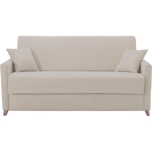 Miliboo Sofá cama 3 plazas nórdico beige y madera clara con colchón de 18 cm SKANDY