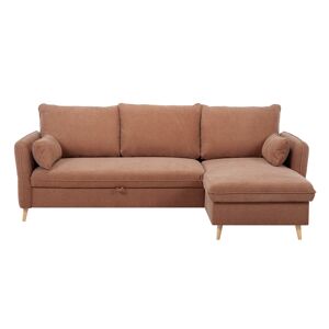 Miliboo Sofá cama con chaise longue 3-4 plazas con canapé de tela color terracota y madera clara DRISS