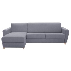 Miliboo Sofá cama con chaise longue reversible con canapé 4 plazas de tela gris y madera clara GRAHAM