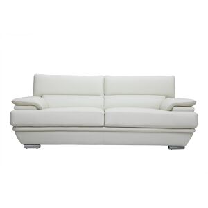Miliboo Sofá de cuero diseño tres plazas con cabeceros ajustables blanco EWING