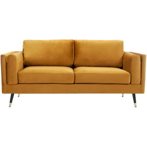 Miliboo Sofá moderno 2-3 plazas de terciopelo amarillo, madera negra y metal dorado STING