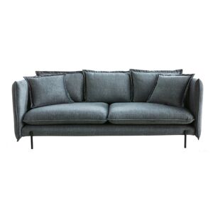 Miliboo Sofá moderno 3-4 plazas de terciopelo azul grisáceo y metal negro ALMAR