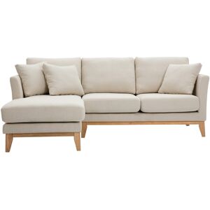 Miliboo Sofá nórdico con chaise longue a la izquierda en tela beige desenfundable con madera clara 3-4 plazas OSLO