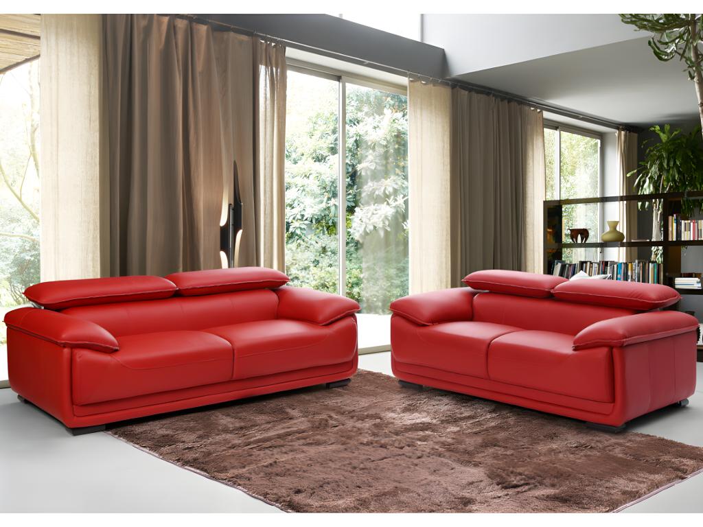 Unique Sofá de 3 plazas de piel MACELO - Rojo