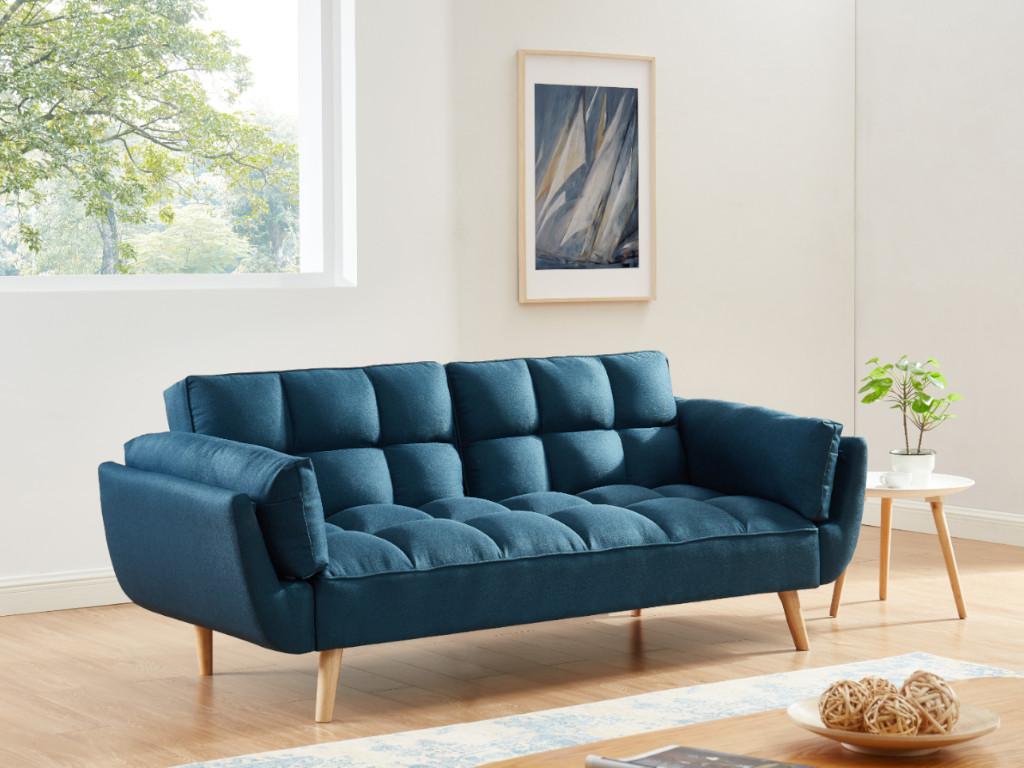 Unique Sofá cama de 3 plazas de tela LOELINE - Azul
