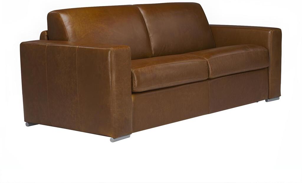 LINEA SOFA Sofá cama de 3 plazas tipo italiano 100% piel de búfalo DELECTEA II - Piel vintage caramel