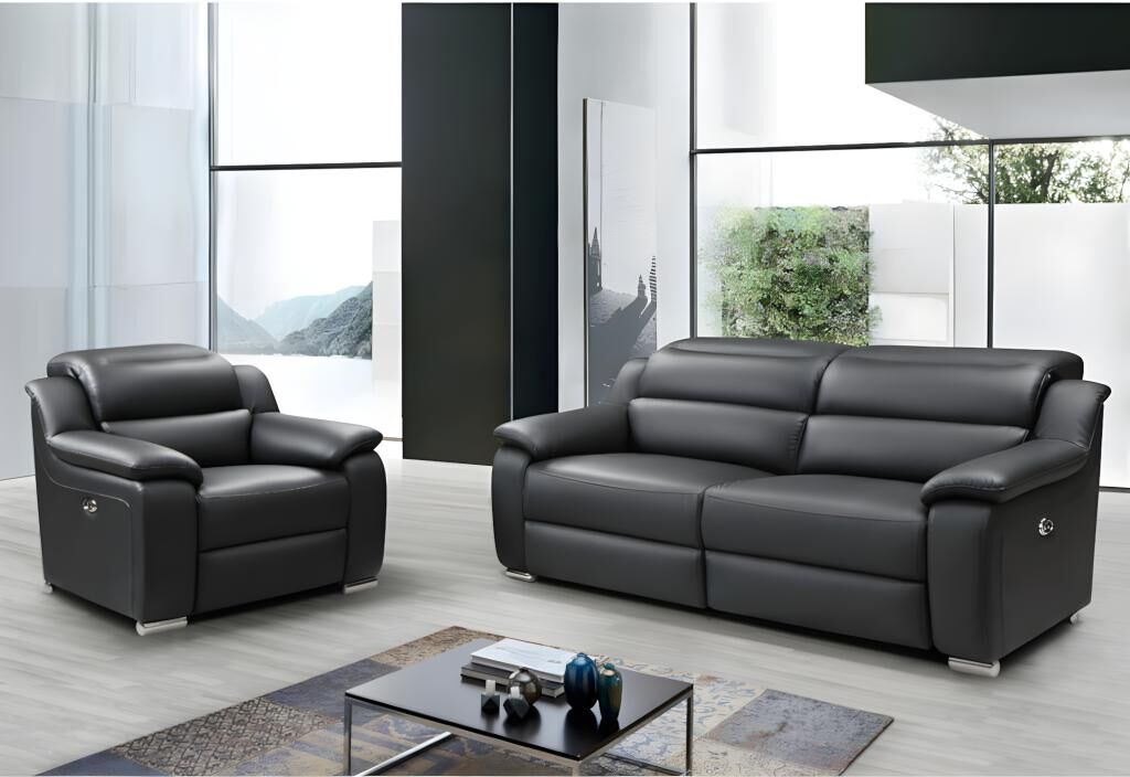 Unique Sofá de 3 plazas y sillón relax eléctrico de piel ARENA III - Negro