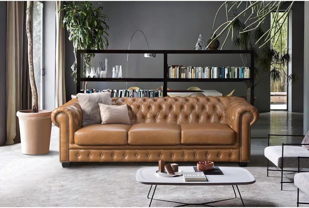 LINEA SOFA Sofá chesterfield 4 plazas BRENTON 100% piel de búfalo - Caramelo vintage