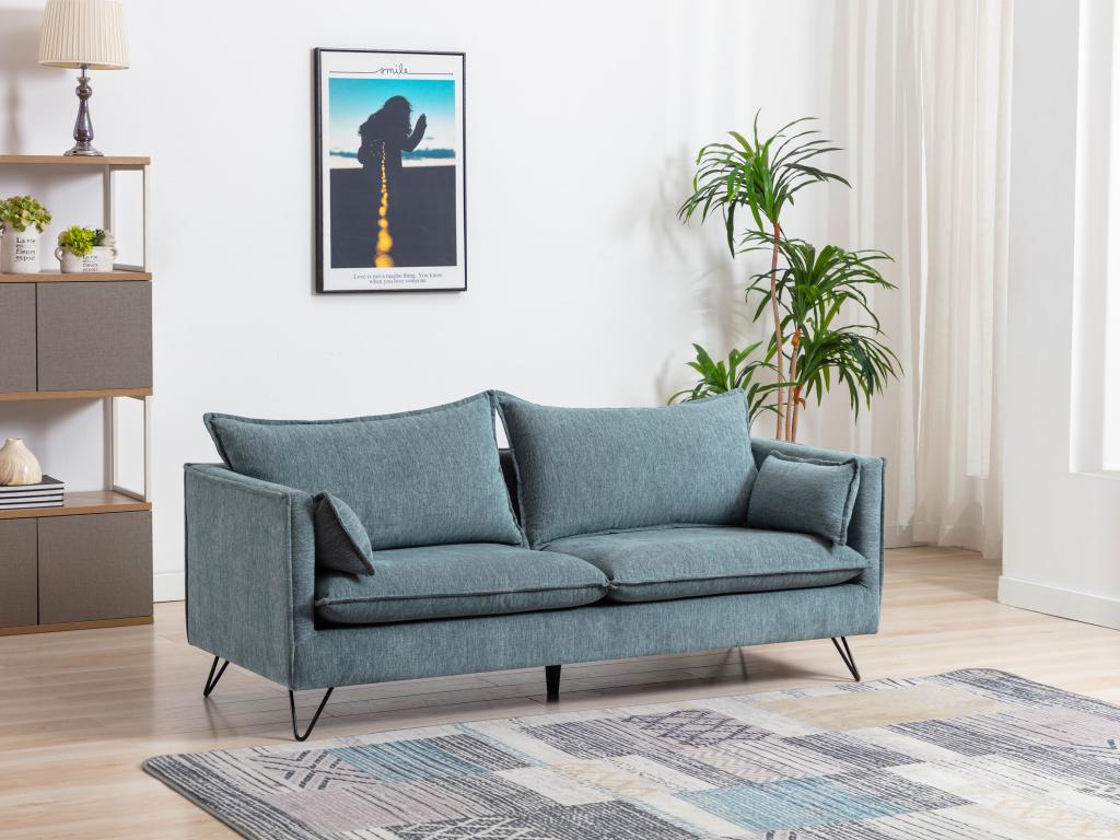 Unique Sofá de 3 plazas de tela azul MATINO