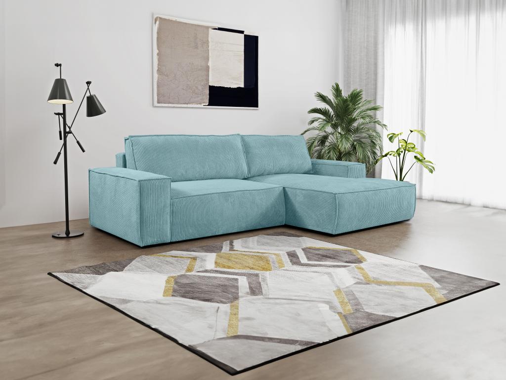 Unique Sofá cama rinconera de terciopelo de canalé azul claro AMELIA de PASCAL MORABITO - Ángulo derecho