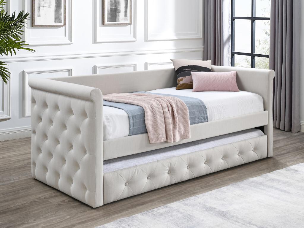 Unique Sofá cama nido capitoné - 2 x 90 x 190 cm - Tela - Beige + Colchón - LOUISE