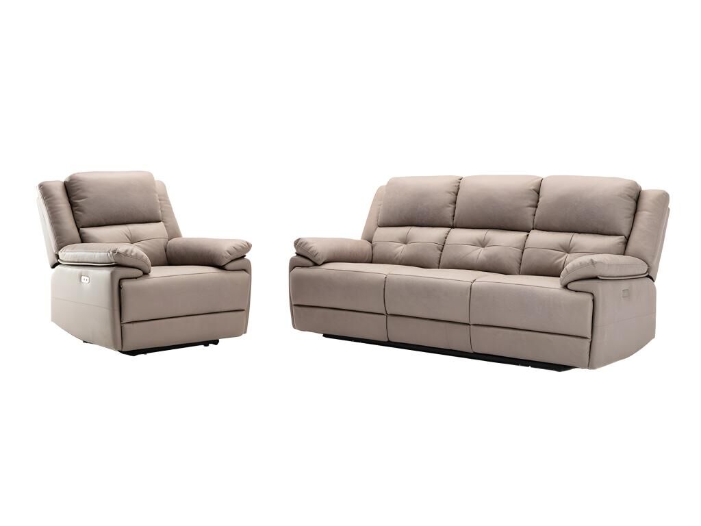 Unique Sofá de 3 plazas y sillón relax eléctrico de tela gris arenoso DOLENE