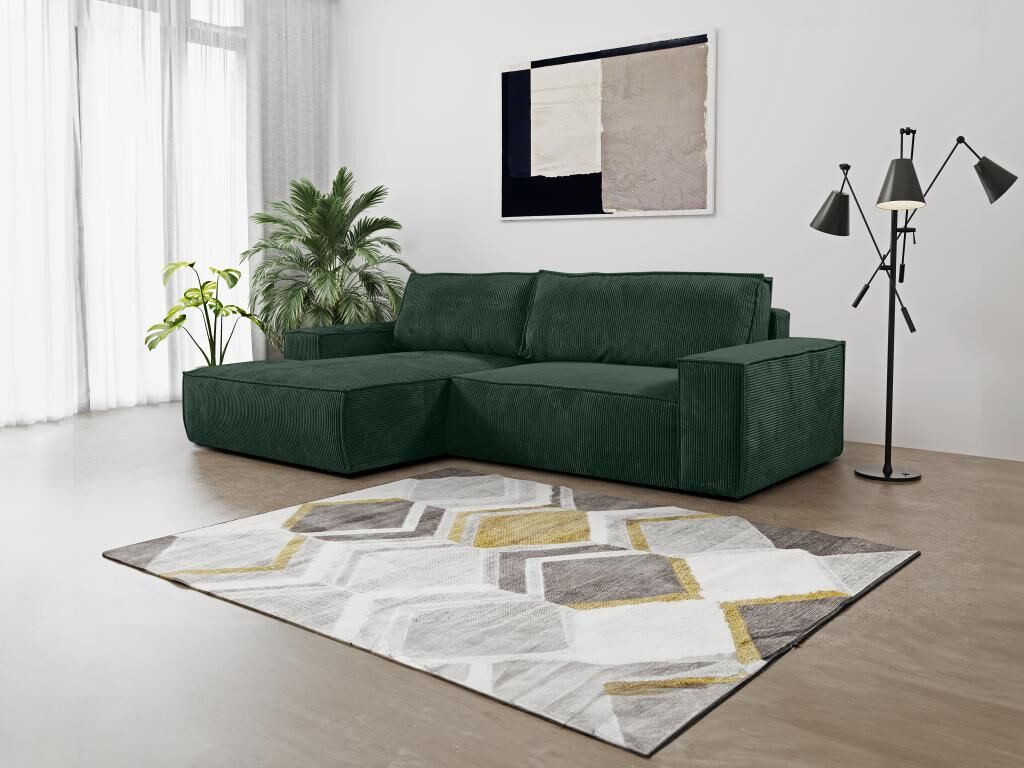 Unique Sofá cama rinconera de terciopelo de canalé verde AMELIA de PASCAL MORABITO - Ángulo izquierdo