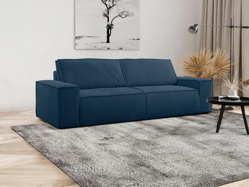 Unique Sofá cama de 4 plazas de terciopelo de canalé azul marino AMELIA de PASCAL MORABITO