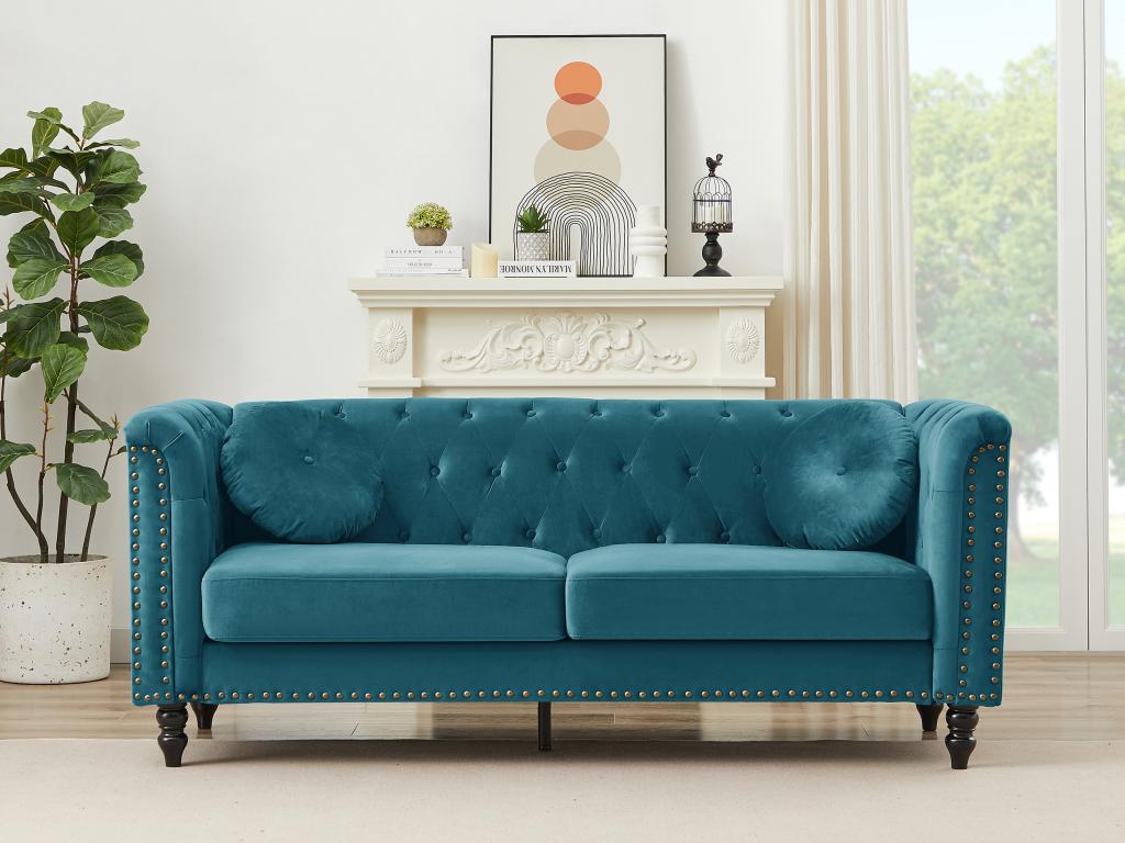 Unique Sofá de 3 plazas de terciopelo verde azulado TURNER