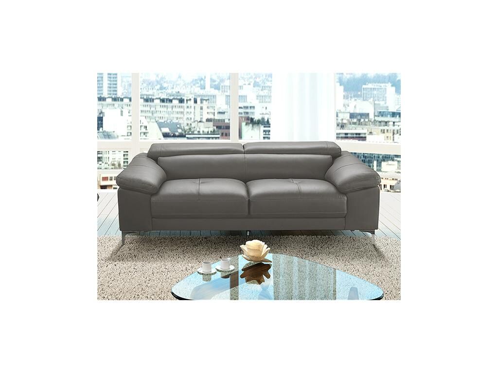 LINEA SOFA Sofá 3 plazas de piel SOLANGE -  Gris antracita