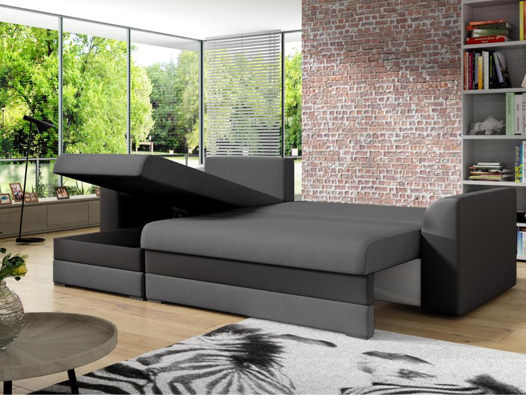 Unique Sofá-cama rinconero y reversible GIANY de tela - Antracita y bandas color gris claro