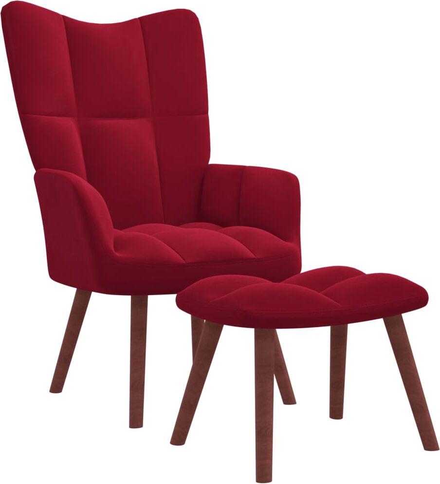 vidaXL Sillón de relax con taburete terciopelo rojo tinto