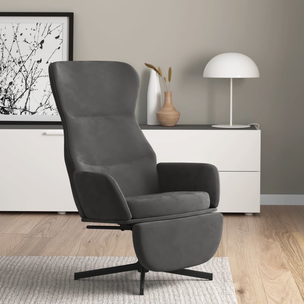 vidaXL Sillón de relax con reposapiés terciopelo gris oscuro