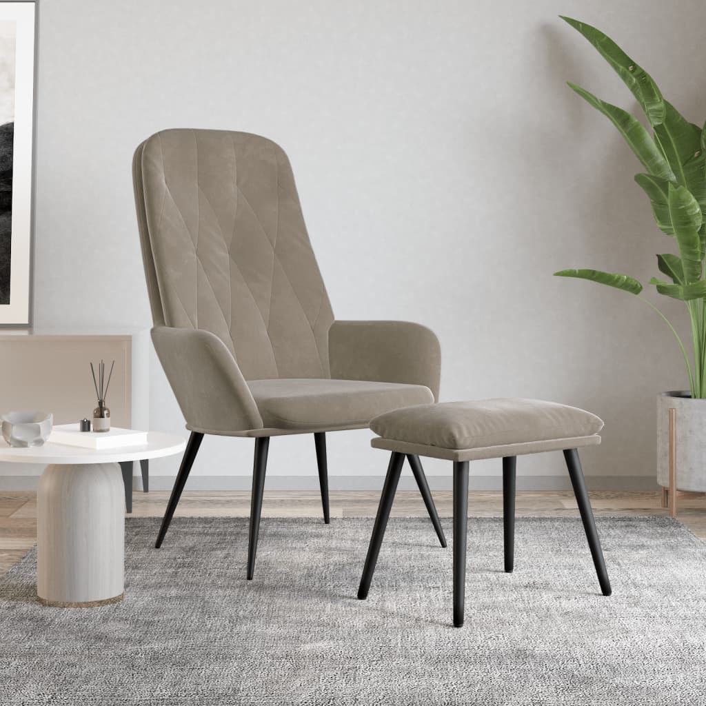 vidaXL Sillón de relax con taburete terciopelo gris claro