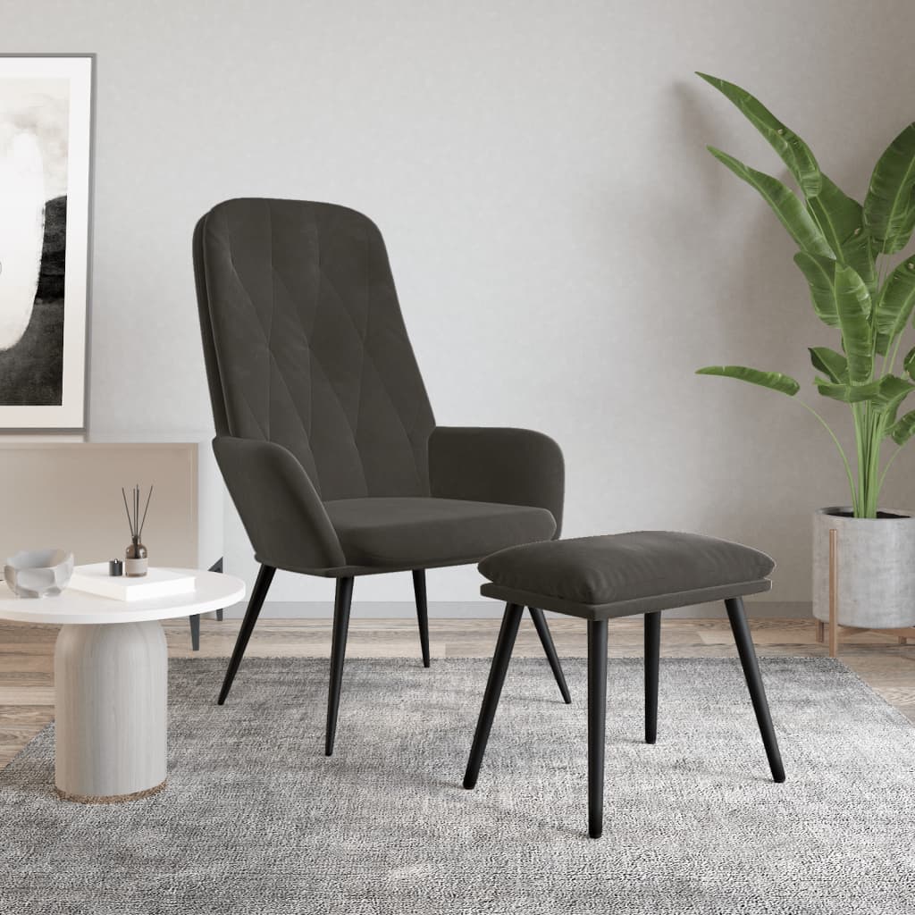 vidaXL Sillón de relax con taburete terciopelo gris oscuro