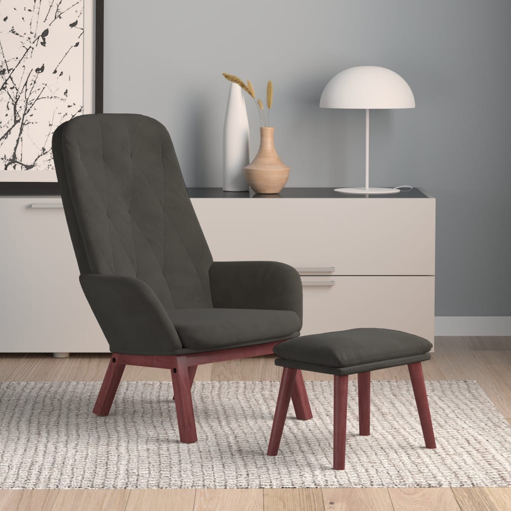 vidaXL Sillón de relax con taburete terciopelo gris oscuro