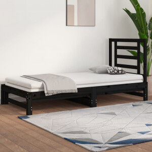 vidaXL Sofá Cama Extraíble Madera Maciza De Pino Negro 2x(90x190) Cm