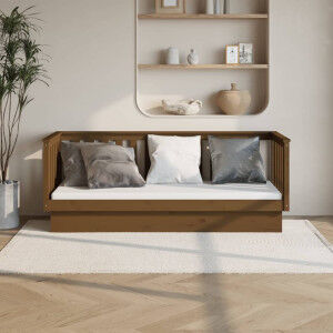 vidaXL Sofá Cama De Madera Maciza De Pino Marrón Miel 90x190 Cm