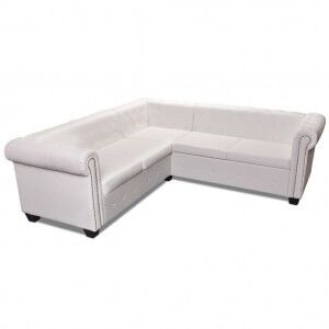 vidaXL Sofá Chesterfield 5 Plazas De Cuero Artificial Blanco