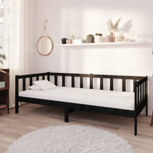 vidaXL Sofá Cama De Madera Maciza De Pino Negro 90x200 Cm