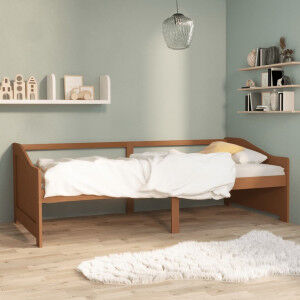 vidaXL Sofá Cama 3 Plazas Madera Maciza De Pino Marrón Miel 90x200 Cm