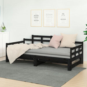 vidaXL Sofá Cama Extraíble Madera Maciza De Pino Negro 2x(90x200) Cm