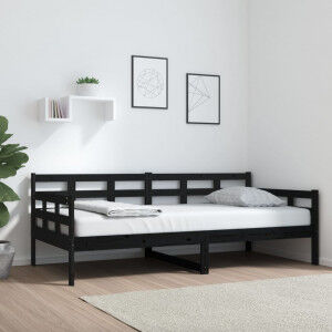 vidaXL Sofá Cama Madera Maciza De Pino Negro 90x190 Cm