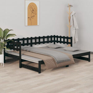 vidaXL Sofá Cama Extraíble Madera Maciza De Pino Negro 2x(90x200) Cm