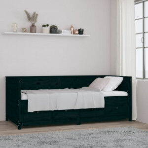 vidaXL Sofá Cama Madera Maciza De Pino Negro 90x200 Cm