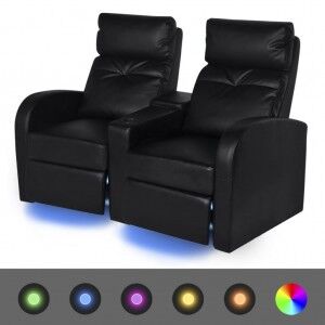 vidaXL Sillón De 2 Plazas Con Led Cuero Sintético Negro