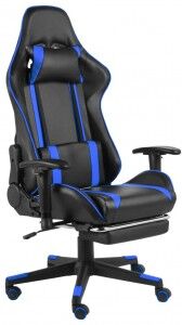 vidaXL Silla Gaming Giratoria Con Reposapiés Pvc Azul