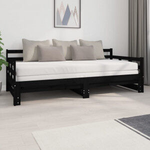 vidaXL Sofá Cama Extraíble Madera Maciza De Pino Negro 2x(90x200) Cm