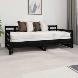 vidaXL Sofá Cama Extraíble Madera Maciza De Pino Negro 2x(90x190) Cm